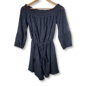 Hollister Off Shoulder Lace Romper Shorts Navy Size Small